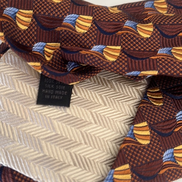 Mark Shale Brown, Blue & Gold Italian Silk Tie - Picture 5 of 5